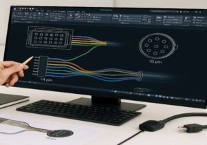 2.custom cable pinout in CAD software, multiple connector types, engineering desktop view